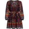 Julia Jordan Metallic Belted Long Sleeve Chiffon Dress In Multi