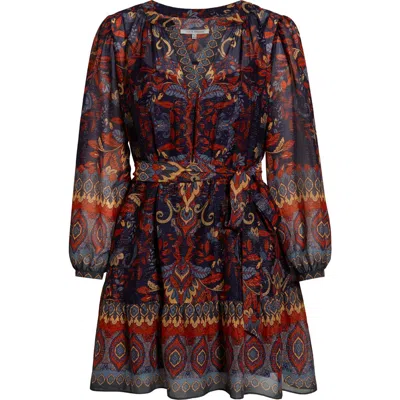 Julia Jordan Metallic Belted Long Sleeve Chiffon Dress In Multi