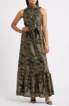Julia Jordan Metallic Dot Chiffon Gown In Animal Print