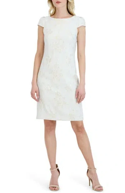 Julia Jordan Metallic Floral Jacquard Sheath Dress In White