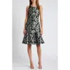 Julia Jordan Metallic Floral Jacquard Sleeveless Dress In Black/silver