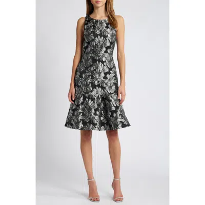 Julia Jordan Metallic Floral Jacquard Sleeveless Dress In Black