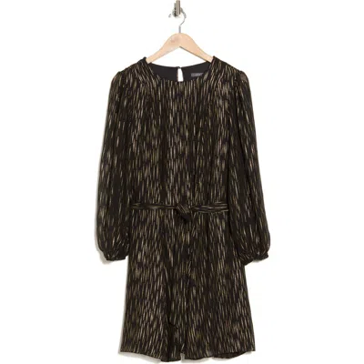 Julia Jordan Metallic Long Sleeve Swing Dress In Black Gold