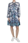 Julia Jordan Metallic Paisley Ruffle Long Sleeve Dress In Blue Multi