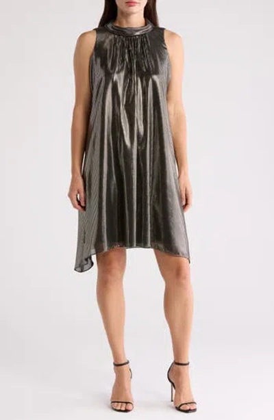 Julia Jordan Metallic Sleeveless Trapeze Dress In Gray