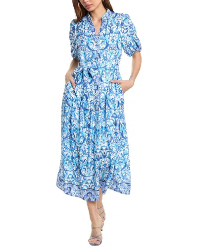 Julia Jordan Printed Puff Sleeve Tiered Maxi Dress In Blue Ivory