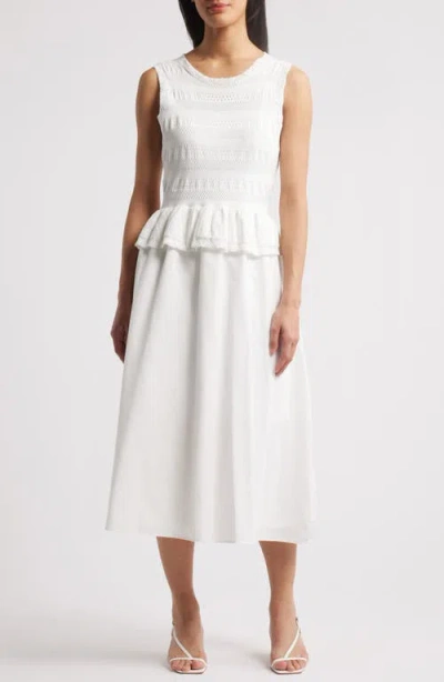 Julia Jordan Mixed Media Stretch Cotton Midi Dress In Ivory
