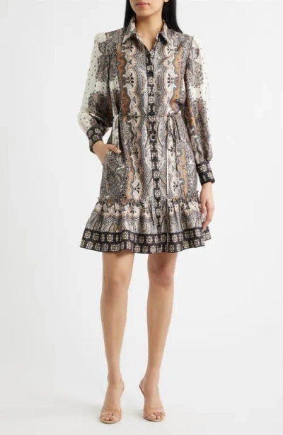 Julia Jordan Mixed Paisley Long Sleeve Shirtdress In Multi