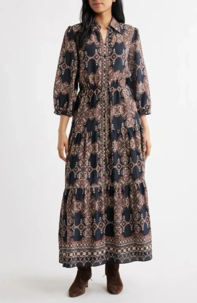 Julia Jordan Mixed Paisley Long Sleeve Shirtdress In Multi