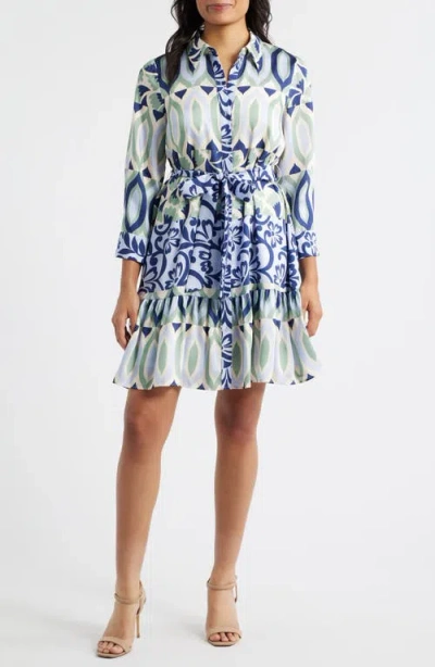 Julia Jordan Mixed Print Mini Shirtdress In Blue