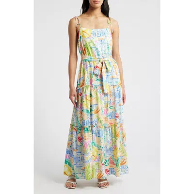 Julia Jordan Mixed Print Tiered Maxi Dress In Ivory Multi