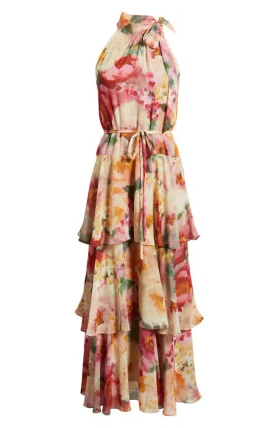 Julia Jordan Mock Neck Tiered Maxi Dress In Multi