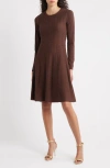 Julia Jordan Open Stitch Long Sleeve Sweater Dress In Brown