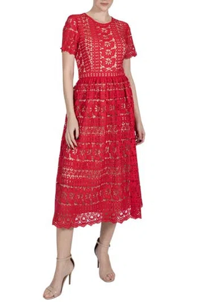 Julia Jordan Open Stitch Midi Dress In Red