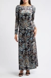 Julia Jordan Paisley Floral Long Sleeve Gown In Animal Print