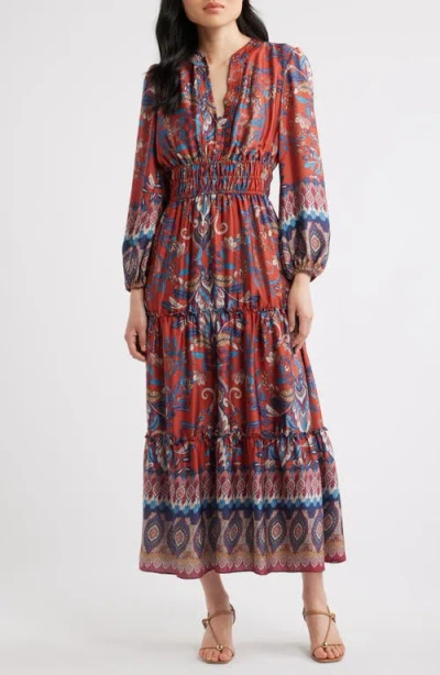 Julia Jordan Paisley Floral Long Sleeve Tiered Dress In Multi
