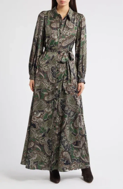 Julia Jordan Paisley Long Sleeve Maxi Shirtdress In Green