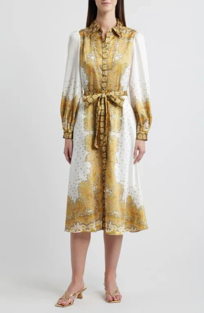 Julia Jordan Paisley Long Sleeve Midi Shirtdress In Yellow Multi