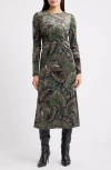 Julia Jordan Paisley Long Sleeve Velvet Midi Dress In Multi