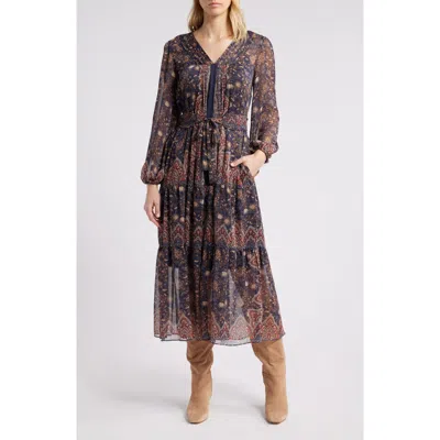 Julia Jordan Paisley Print Long Sleeve Chiffon Dress In Navy Multi