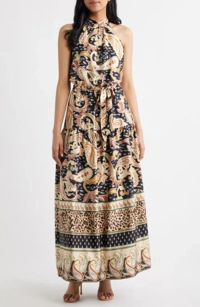 Julia Jordan Paisley Print Stretch Satin Maxi Dress In Multi