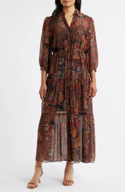 Julia Jordan Paisley Tiered Dress In Brown