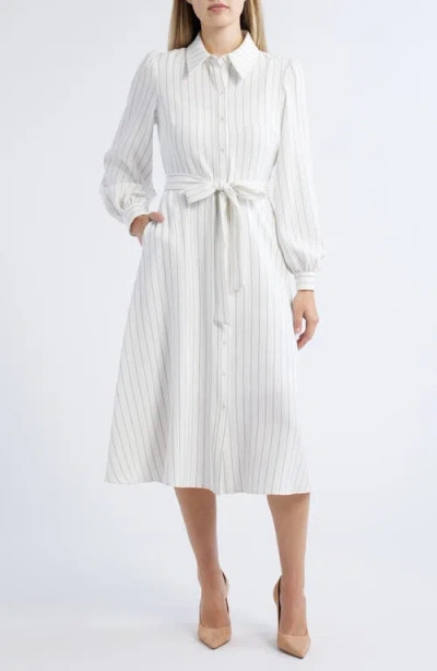 Julia Jordan Pinstripe Long Sleeve Midi Shirtdress In Ivory