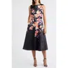 Julia Jordan Placed Floral Cocktail Midi Dress In Black