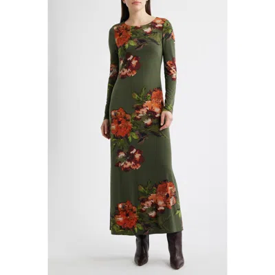 Julia Jordan Placed Floral Long Sleeve Dress In Green