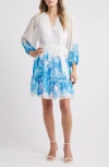 Julia Jordan Placed Floral Print Minidress In Ivory Blue