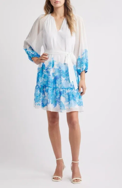 Julia Jordan Placed Floral Print Minidress In White