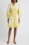 Julia Jordan Placed Paisley Floral Long Sleeve Cotton Shirtdress In Yellow