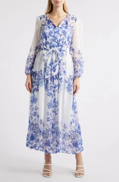 Julia Jordan Placed Print Long Sleeve Maxi Dress In Blue
