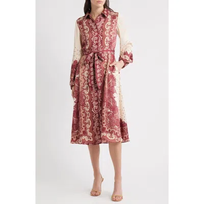 Julia Jordan Placed Print Long Sleeve Shirtdress In Multi