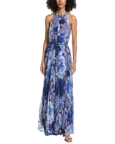 Julia Jordan Pleated Chiffon Maxi Dress In Blue