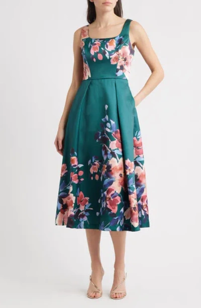 JULIA JORDAN JULIA JORDAN PLEATED FIT & FLARE SLEEVELESS COCKTAIL MIDI DRESS