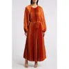 Julia Jordan Pleated Long Sleeve Satin Midi Dress In Rust