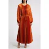 Julia Jordan Pleated Long Sleeve Satin Midi Dress In Rust