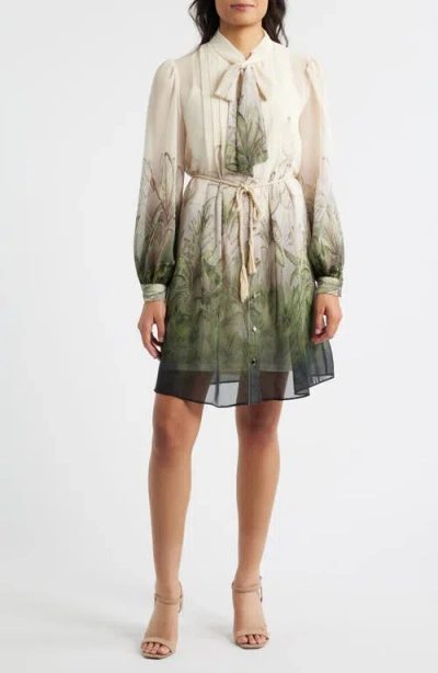 Julia Jordan Pleated Long Sleeve Shirtdress In Multi