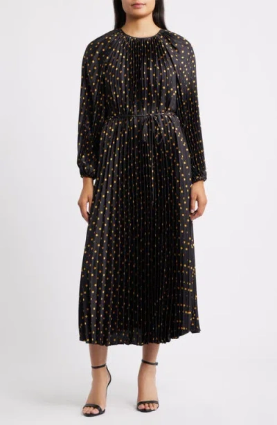 JULIA JORDAN JULIA JORDAN PLEATED METALLIC POLKA DOT LONG SLEEVE DRESS