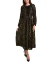 Julia Jordan Pleated Metallic Polka Dot Long Sleeve Dress In Black
