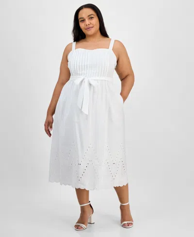 Julia Jordan Plus Size Cotton Sleeveless Eyelet-hem Midi Dress