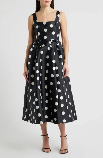 Julia Jordan Polka Dot Bow Detail Cocktail Midi Dress In Black