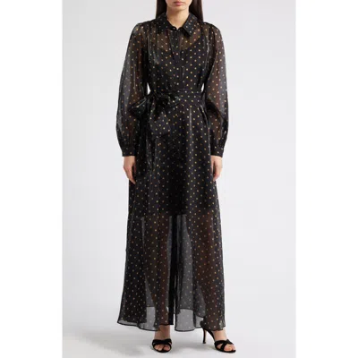 Julia Jordan Polka Dot Long Sleeve Sheer Shirtdress In Multi