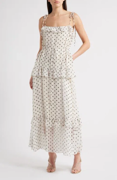 Julia Jordan Polka Dot Tiered Maxi Dress In White