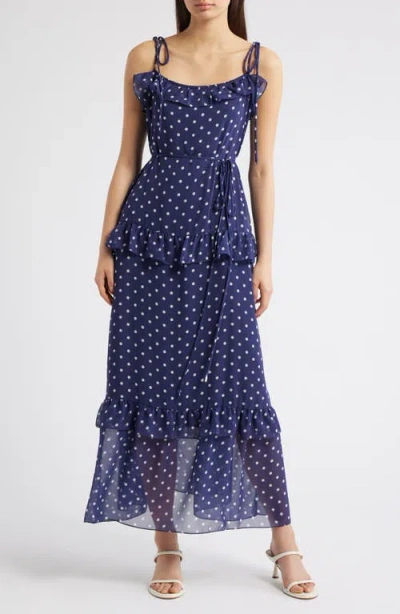 Julia Jordan Polka Dot Tiered Maxi Dress In Blue