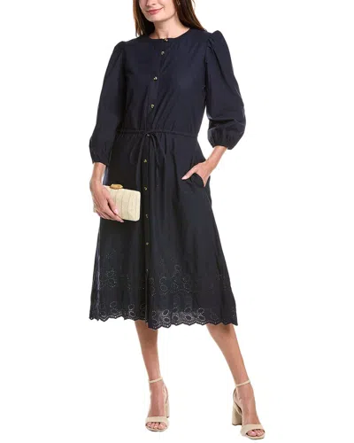 Julia Jordan Poplin Drawstring Waist Shirtdress In Black