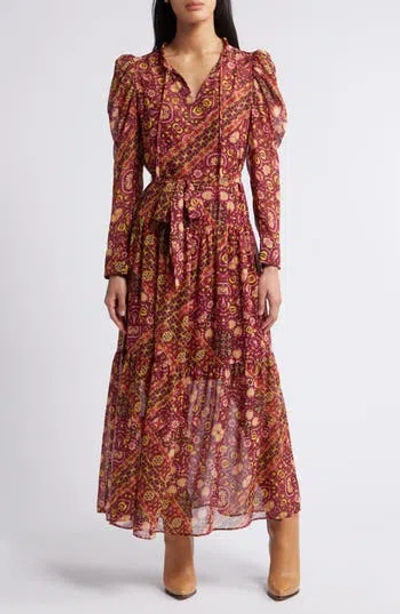 Julia Jordan Print Long Sleeve Chiffon Tiered Dress In Red