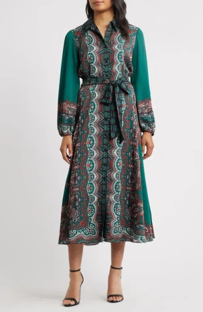 Julia Jordan Print Long Sleeve Shirtdress In Green