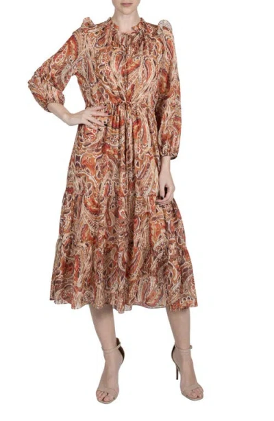Julia Jordan Print Metallic Midi Dress In Sand Multi